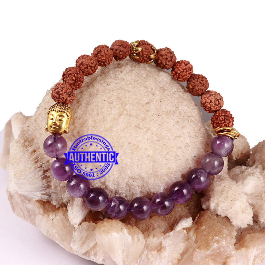 Amethyst + Rudraksha + Lord Buddha Charm Bracelet.