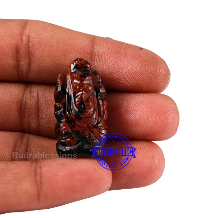 Mahagony Obsidian Ganesha Statue - 88 H