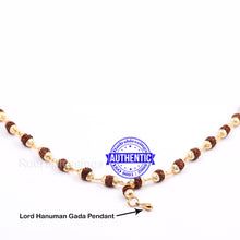 Load image into Gallery viewer, 5 Mukhi Rudraksha Mala in gold plated caps with Lord Hanuman Gada
