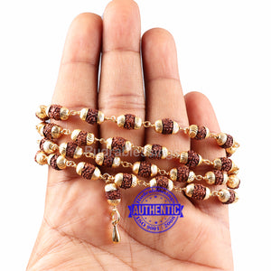 5 Mukhi Rudraksha Mala in gold plated caps with Lord Hanuman Gada