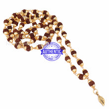 Load image into Gallery viewer, 5 Mukhi Rudraksha Mala in gold plated caps with Leaf Pendant
