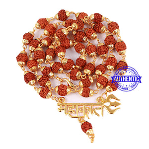 5 Mukhi Rudraksha Mala in gold plated caps with Mahakaal Pendant - 2