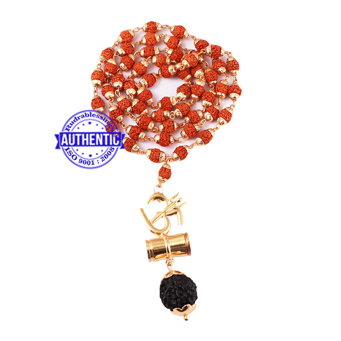 5 Mukhi Rudraksha Mala in gold plated caps with OM Pendant
