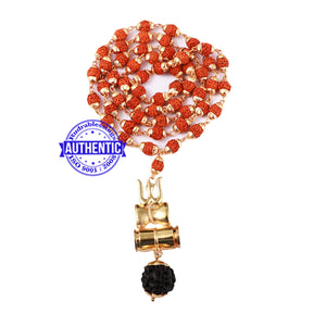 5 Mukhi Rudraksha Mala in gold plated caps with Trishul and Damru Pendant