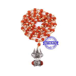 5 Mukhi Rudraksha Mala in gold plated caps with Trishul and Damru Pendant