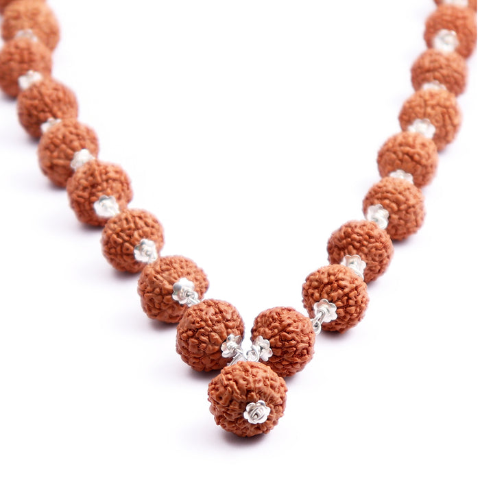 10 Mukhi Indonesian Rudraksha Mala - 32+1 (Pure Silver)