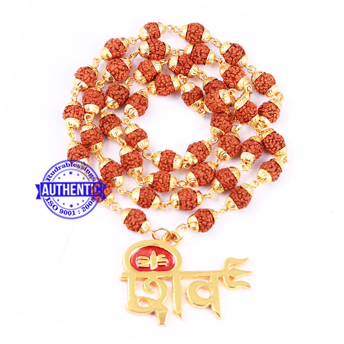 5 Mukhi Rudraksha Mala in gold plated caps with Shiva Pendant