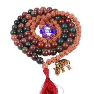 Mix Jasper Stone + Rudraksha Mala with Elephant accessory