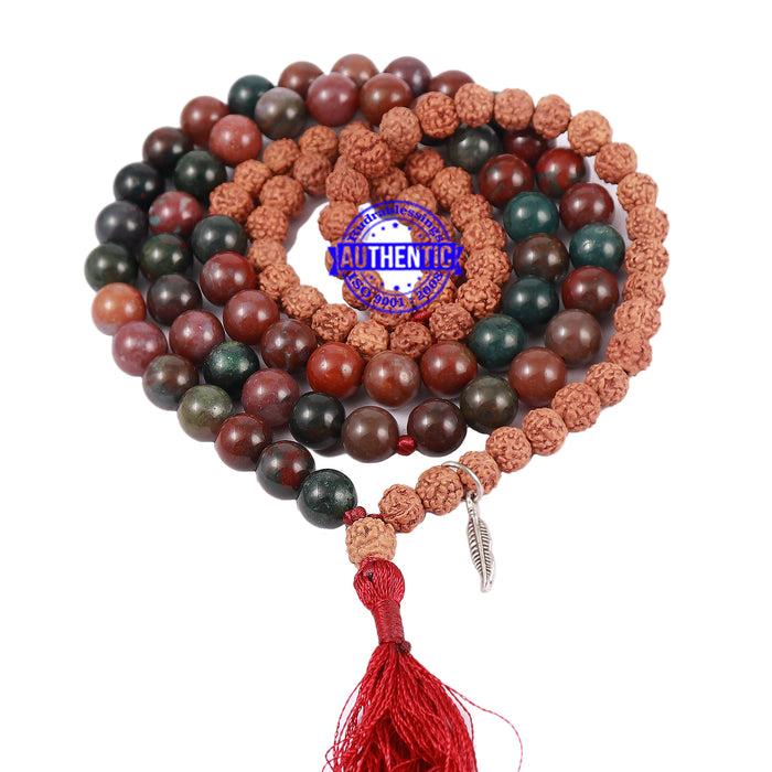 Mix Jasper Stone + Rudraksha Mala with Feather accessory