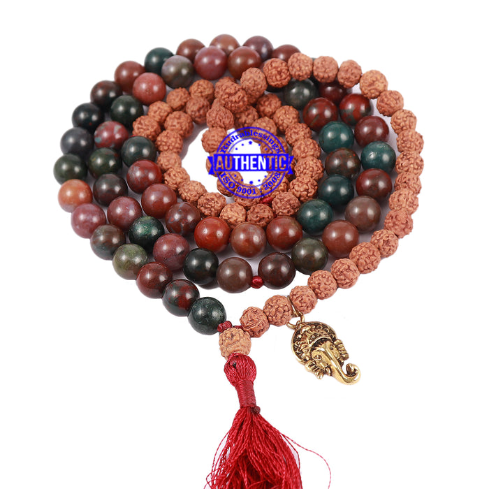Mix Jasper Stone + Rudraksha Mala with Ganesha accessory