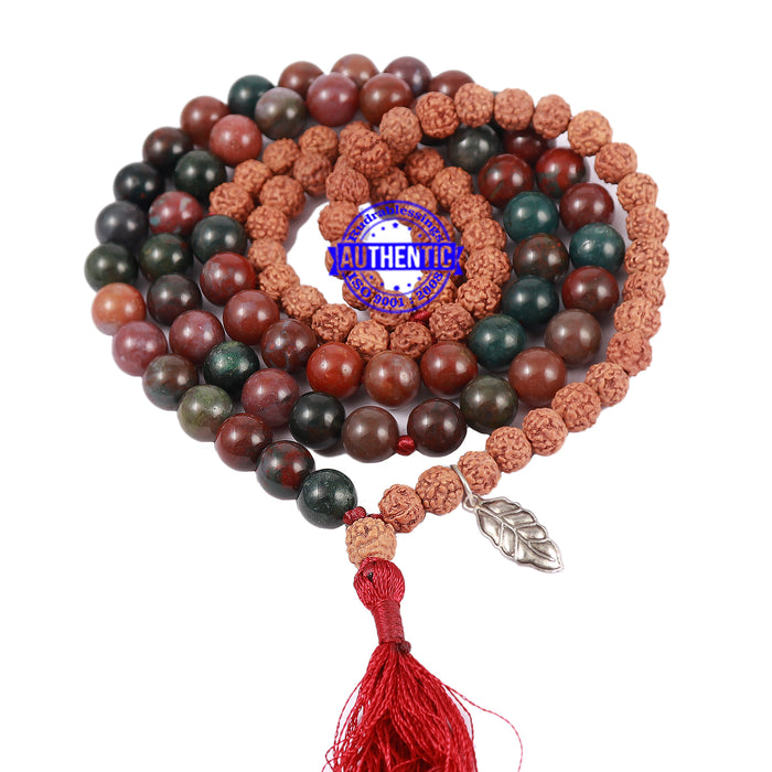 Mix Jasper Stone + Rudraksha Mala with Leaf accessory