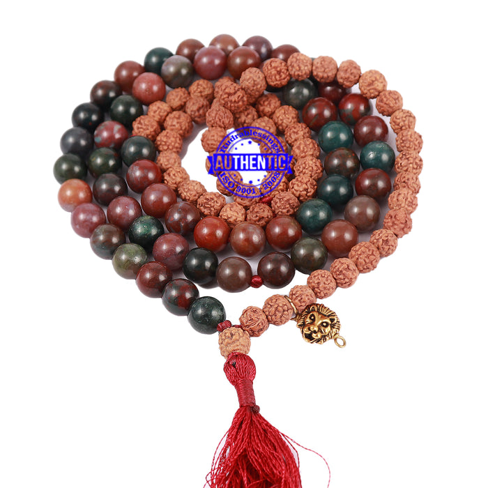Mix Jasper Stone + Rudraksha Mala with Lion accessory