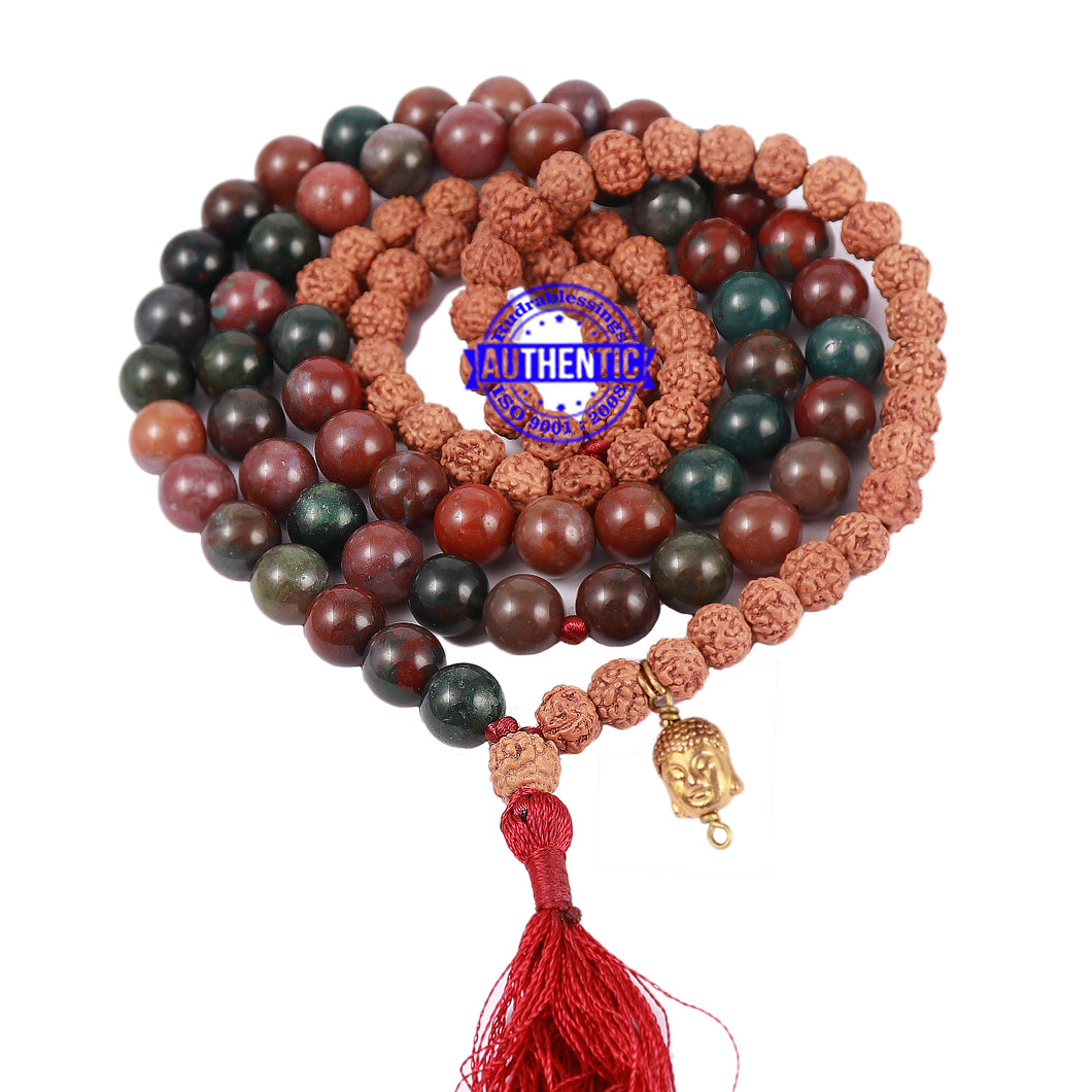 Mix Jasper Stone + Rudraksha Mala with Lord Buddha accessory