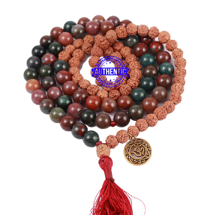 Mix Jasper Stone + Rudraksha Mala with OM accessory