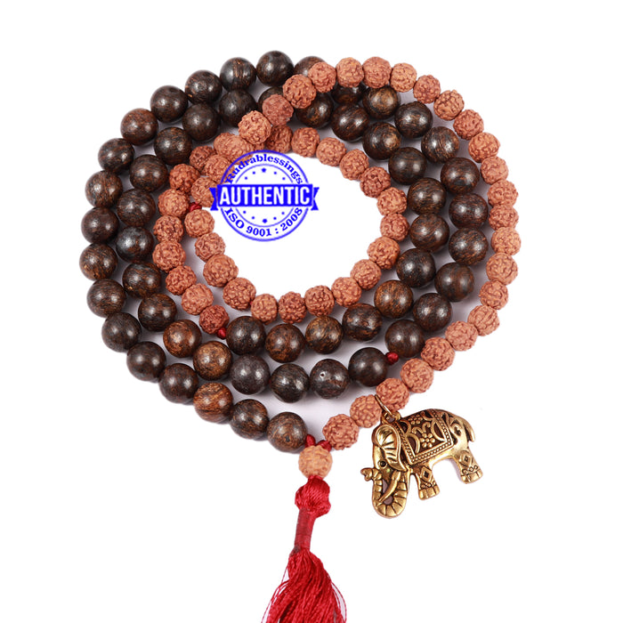 Bronzite Stone + Rudraksha Mala with Elephant accessory
