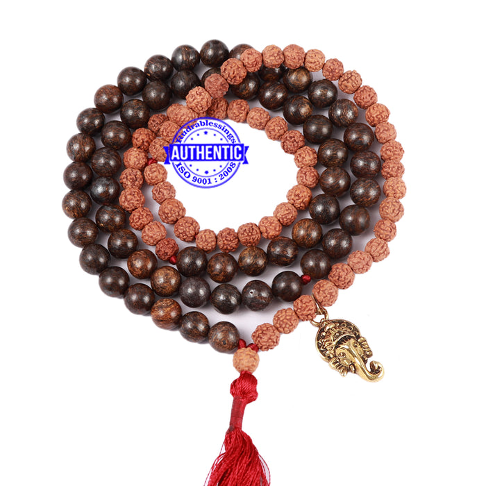 Bronzite Stone + Rudraksha Mala with Ganesha accessory