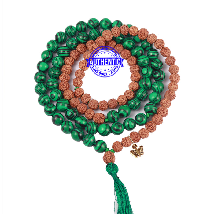 Malachite Stone + Rudraksha Mala with Butterfly accessory