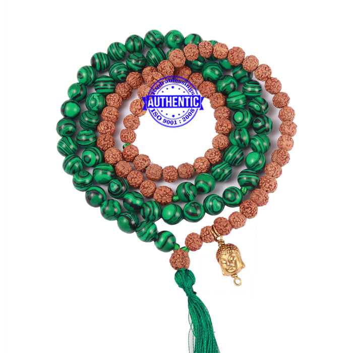Malachite Stone + Rudraksha Mala with Lord Buddha accessory