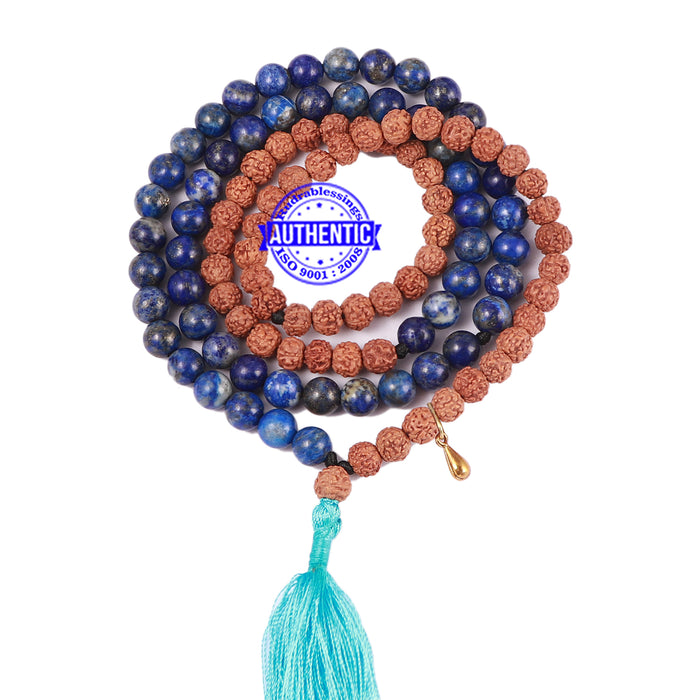 Lapis Lazuli Stone + Rudraksha Mala with Gada Accessory