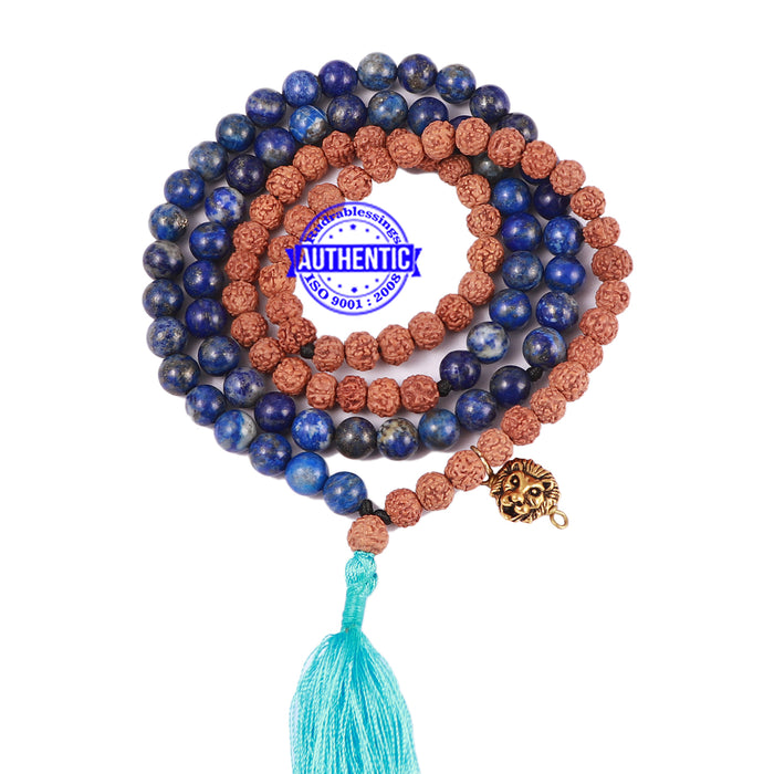 Lapis Lazuli Stone + Rudraksha Mala with Lion Accessory