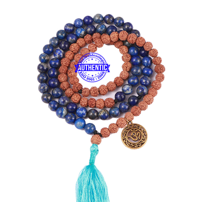 Lapis Lazuli Stone + Rudraksha Mala with OM Accessory