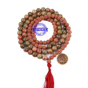 Unakite Stone + Rudraksha Mala with OM accessory