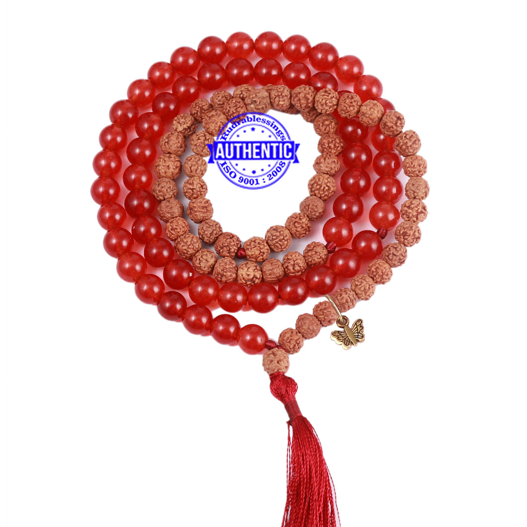 Red Aventurine Stone + Rudraksha Mala with Butterfly accessory
