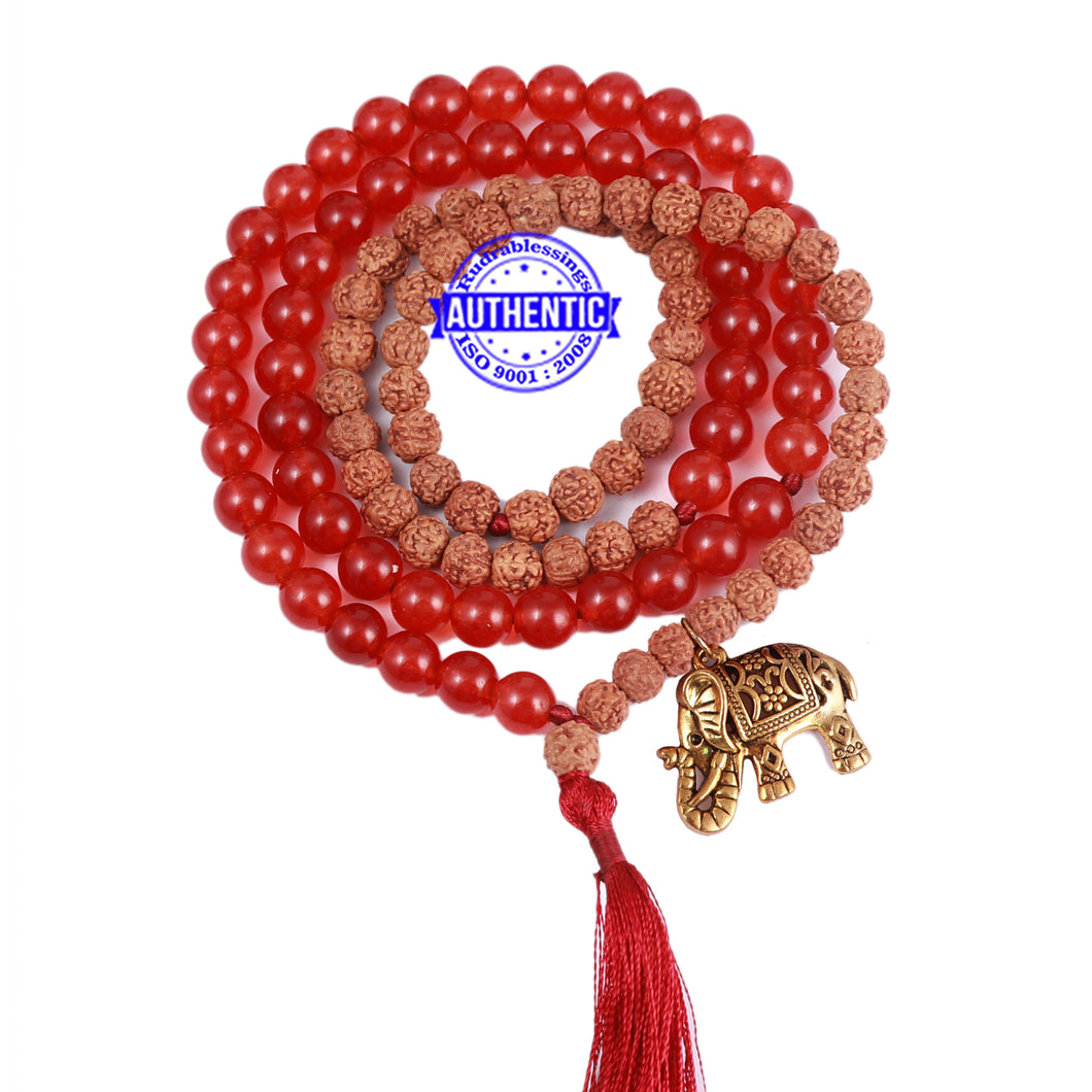 Red Aventurine Stone + Rudraksha Mala with Elephant accessory