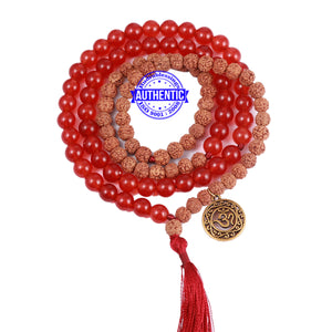 Red Aventurine Stone + Rudraksha Mala with OM accessory