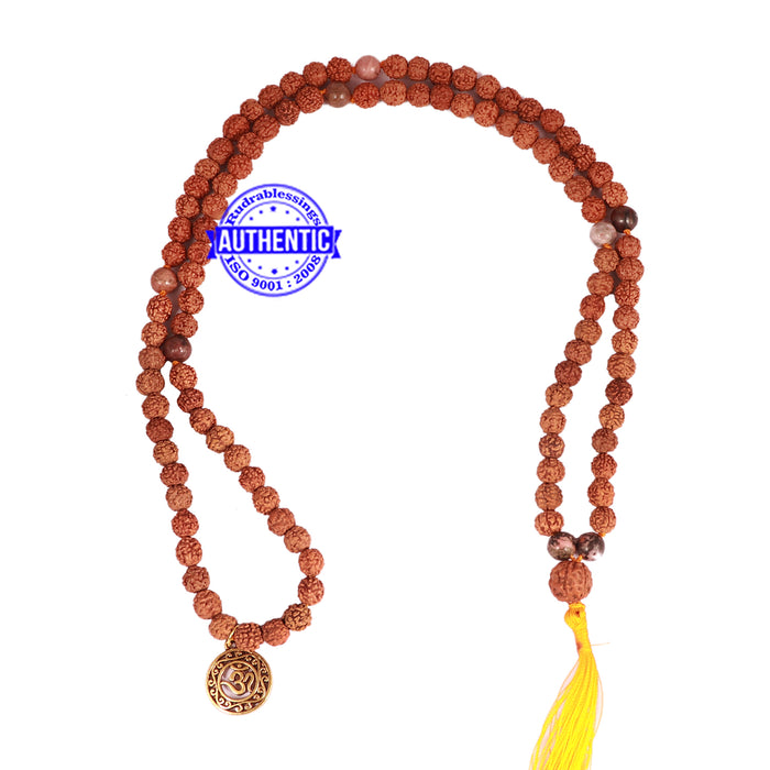 Rhodonite + Rudraksha Mala with OM accessory - 1