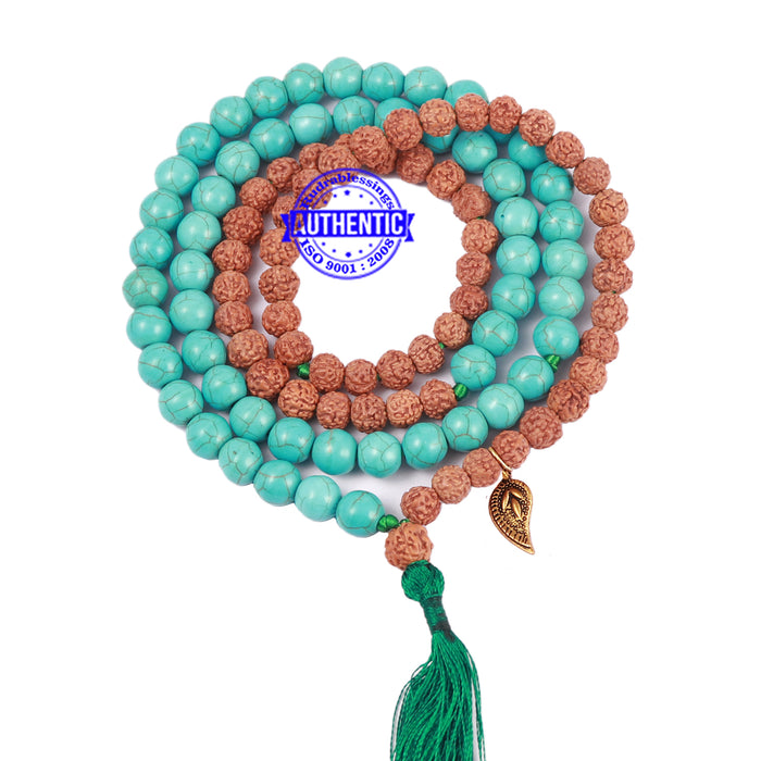 Turquoise Stone + Rudraksha Mala with Belpatra Accessory