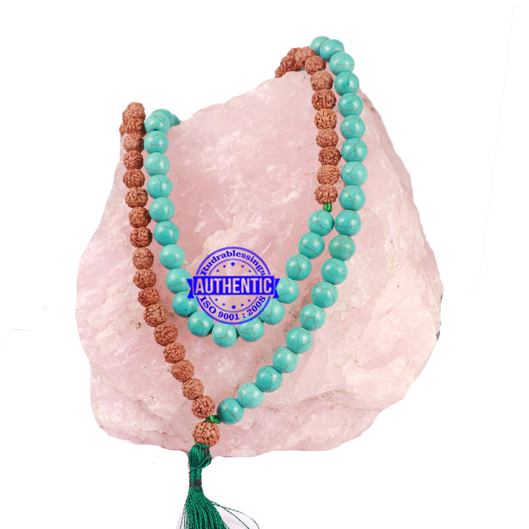 Turquoise Stone + Rudraksha Mala - 2