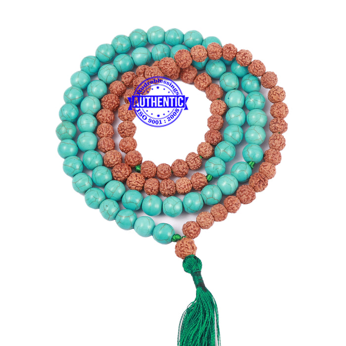 Turquoise Stone + Rudraksha Mala - 2