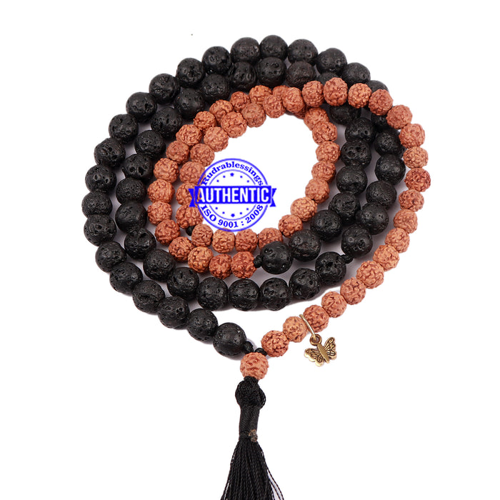 Lava Stone + Rudraksha Mala with Butterfly accessory