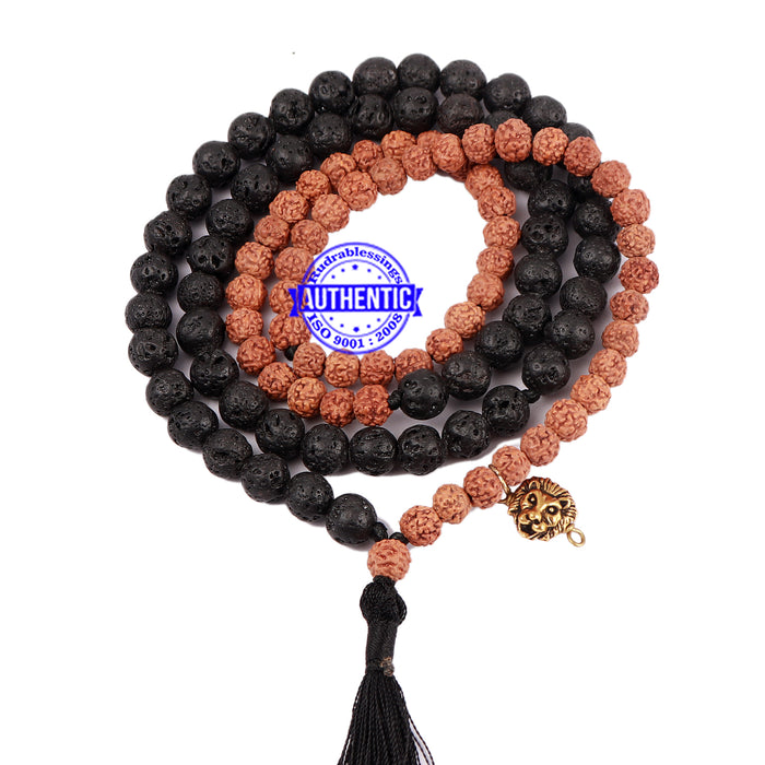 Lava Stone + Rudraksha Mala with Lion accessory