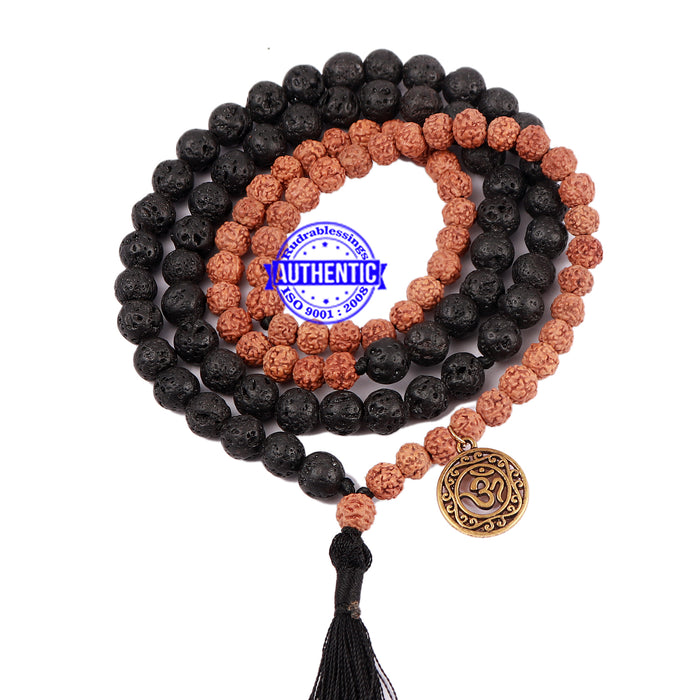 Lava Stone + Rudraksha Mala with OM accessory