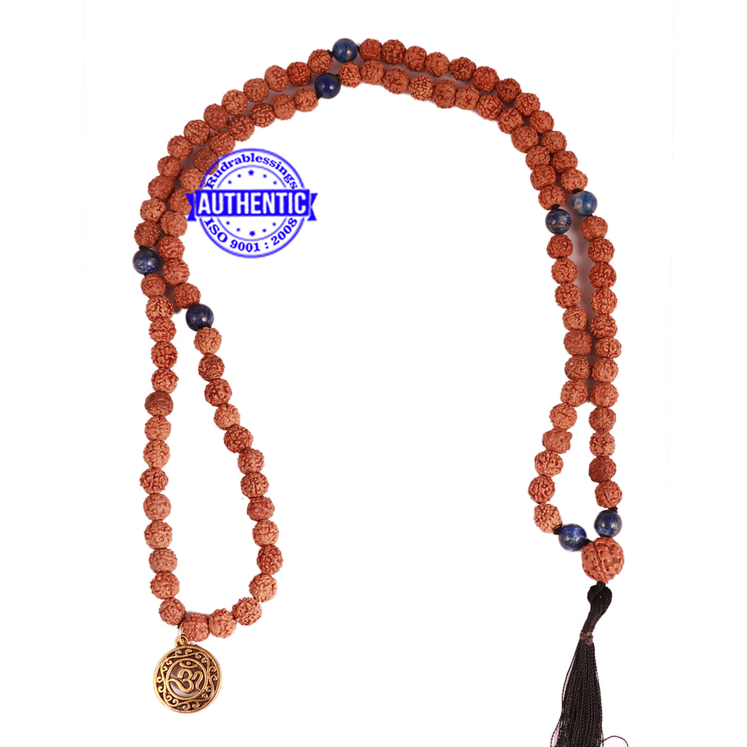 Lapis Lazuli Stone + Rudraksha Mala with OM Accessory - 3