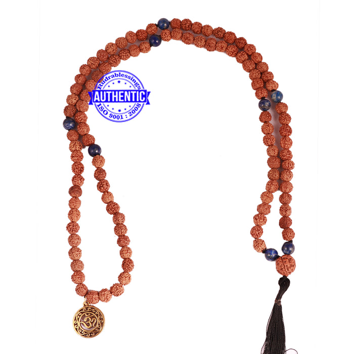 Lapis Lazuli Stone + Rudraksha Mala with OM Accessory - 3
