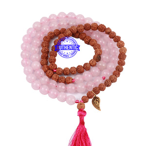 Rose Quartz Stone + Rudraksha Mala with Belpatra accessory