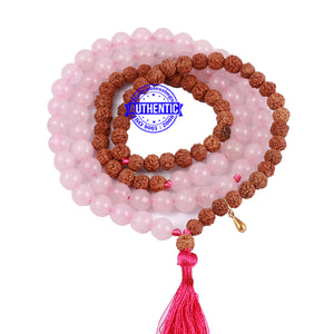 Rose Quartz Stone + Rudraksha Mala with Gada accessory