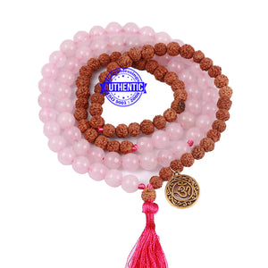 Rose Quartz Stone + Rudraksha Mala with OM accessory