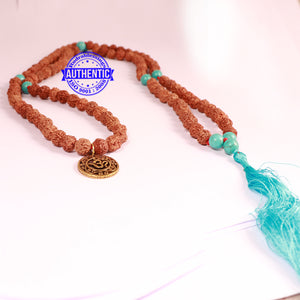 Turquoise Stone + Rudraksha Mala with OM Accessory - 3
