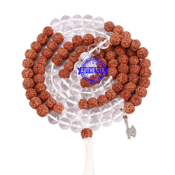 Sphatik (Rock Crystal) + Rudraksha Mala with Axe accessory - 1
