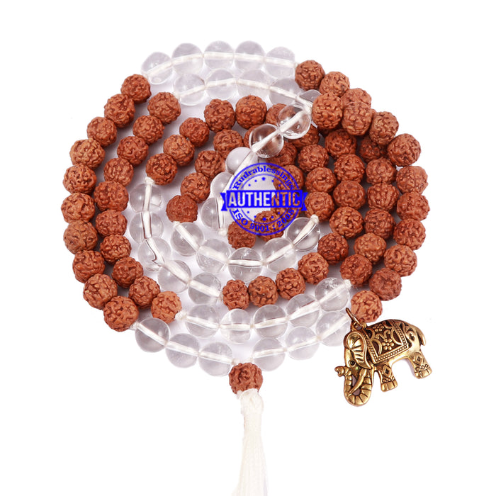 Sphatik (Rock Crystal) + Rudraksha Mala with Elephant accessory - 1