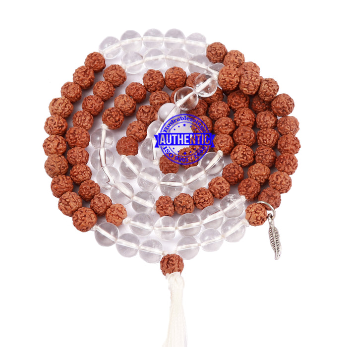 Sphatik (Rock Crystal) + Rudraksha Mala with Feather accessory - 1