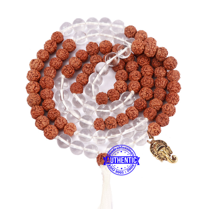 Sphatik (Rock Crystal) + Rudraksha Mala with Ganesha accessory - 1