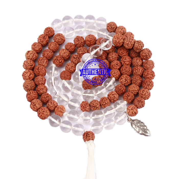 Sphatik (Rock Crystal) + Rudraksha Mala with Leaf accessory - 1