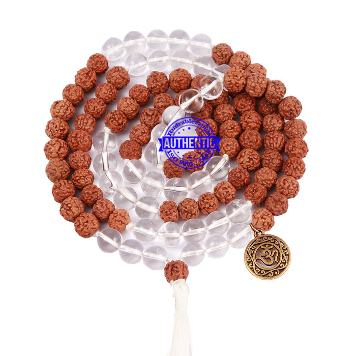 Sphatik (Rock Crystal) + Rudraksha Mala with OM accessory - 1