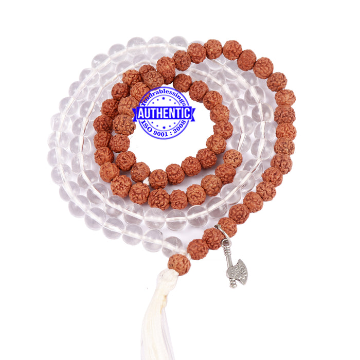 Sphatik (Rock Crystal) + Rudraksha Mala with Axe accessory - 2