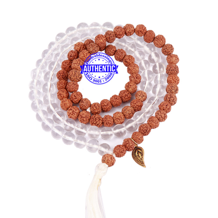 Sphatik (Rock Crystal) + Rudraksha Mala with Belpatra accessory - 2